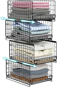 4-Tier Sliding Closet Organizers and Drawer Storage Shelves, Stackable Bins for - Picture 1 of 12