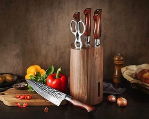 Damastmesser Set mit Palisander Holzgriff  (5 Messer), Küchenmesser, Geschenk - Bild 1 von 11