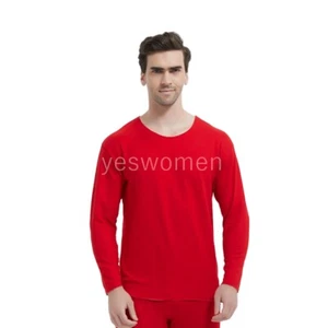 Men Scoop Neck Thermal Shirts Long Sleeve Fleece Underwear Base Layer Shirts - Picture 1 of 18