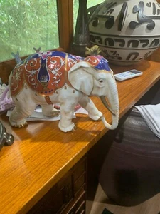 Lovely Hand Painted Antique Dresden Volstedt Porcelain Elephant Figurine - Picture 1 of 4
