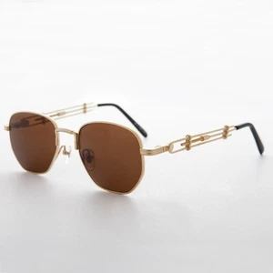 Gold Square Sunglass Industrial Style Frame Brown Lens - Jagger - Picture 1 of 3