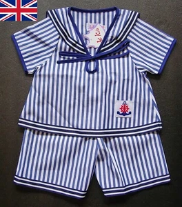 BABY BOY OUTFIT Blue & White Striped Cotton Casual Baby Clothing 6-12 Months - Picture 1 of 3