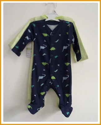 Pack de 2 pijamas a rayas y dinosaurios para bebés niños dinosaurios 0-9 meses NUEVO Foto 1 de 4