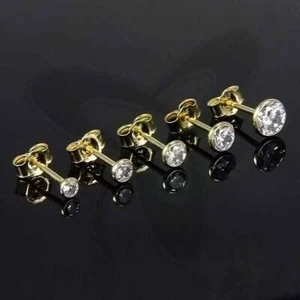 333 Gelb Gold Single Ohrstecker Kelch Gelbgold Zirkonia Ohrring Einzel Herren - Picture 1 of 7