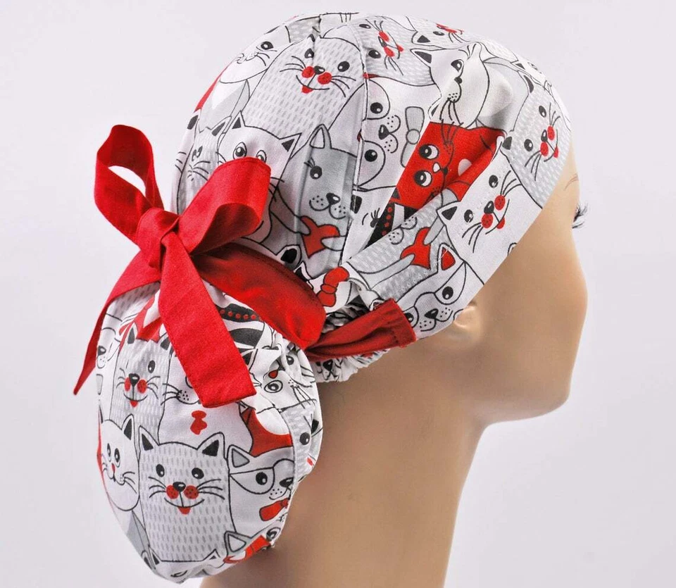Scrub hats, nurse scrub cap, womens surgical hat, ponytail scrub cap cats - Image 1 of 1