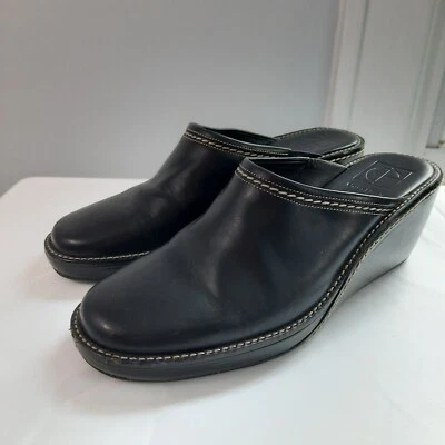 Zueco de cuña de cuero negro Cole Haan para mujer 7,5 B deslizables Heal Foto 1 de 4