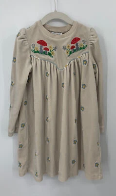 Stella McCartney Girls Beige Daisy & Mushroom Embroidery Velour Dress sz 6y - Image 1 of 4