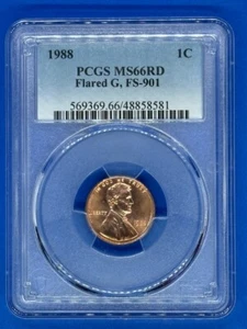 1988 1C PCGS MS66RD Flared G, FS-901 - Picture 1 of 3