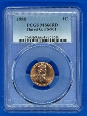 1988 1C PCGS MS66RD Flared G, FS-901 - Image 1 of 3
