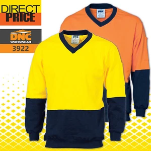 DNC HiVis Two Tone Cotton Fleecy Sweat Shirt V-Neck,3922 - Picture 1 of 4