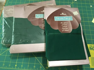 Cannon Twin Sheet Set Sure Soft Flat Fitted 2 Pillowcase Dark Green NOS VTG 90's - Picture 1 of 9