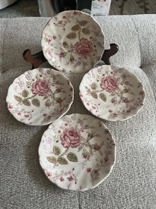 4 piatti piattini vintage Johnson Brothers Rose Chintz rosa made in England. NUOVO - Foto 1 di 6