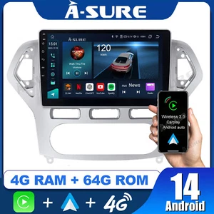 8 Kerne 4+64G Android14 Autoradio GPS NAV CarPlay Für Ford Mondeo MK4 2007-2010 - Bild 1 von 12