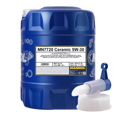 20 Liter Mannol 7720 Ceramic 5W-30 Engine Oil VW BMW LL-04 Mercedes 229.52 + Tap - Image 1 of 3
