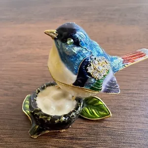 Caja de baratijas esmaltado pájaro azul en nido mini pájaro con joyas - Imagen 1 de 11