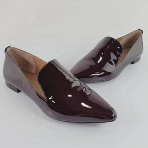 Calvin Klein Elin Burgandy Patent Leather Pointed Shoes Loafers Flats Slip On W6 - Picture 1 of 12