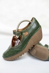 Fly London Womens Size 39 Shoes Grean Leather Platform Sandals - Picture 1 of 13