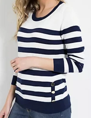 STRANDFEIN Pullover Rundhalsausschnitt gestreift figurumspielend Gr.36 - Bild 1 von 3