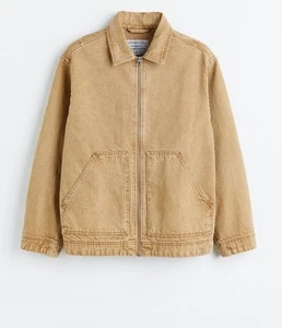 H & M Mens Relax Fit Denim Trucker Jacket Beige Size L - Picture 1 of 12