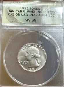 1933 Silver Washington Quarter ANACS MS69 Very Rare Overstrike Daniel Carr 25C - Picture 1 of 6