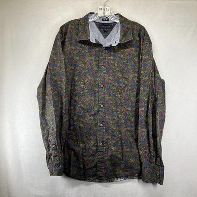 Camisa abotonada con estampado floral XL para hombre calce ajustado lavado oscuro nueva ola Foto 1 de 4