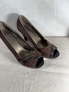 brown suede peep-toe platform heels Sz 9 - Picture 1 of 5