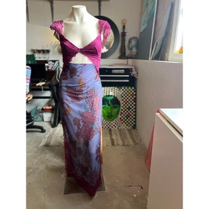 free people purple slip summer dress night sheer, slits - Picture 1 of 6