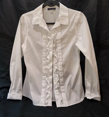Blusa para mujer Tommy Hilfiger blanca con botones y volantes de algodón Foto 1 de 2