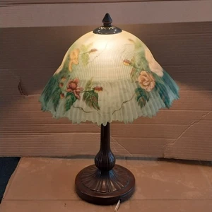 Glynda Turley? Rückseite handbemalt Tiffany Stil Blumen Rosen Tischlampe 19" Vintage - Bild 1 von 22