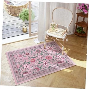 Floral Washable Rug Non-Slip Kitchen Rugs Ultra-Thin Soft Entryway 2x3 Pink - Picture 1 of 8