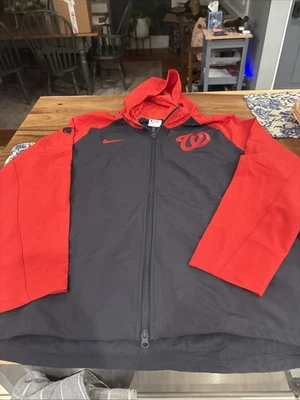 RARE MENS NIKE TEAM ISSUED 24/25 WASHINGTON NATIONALS JACKET XL BLACK RED - Image 1 of 4