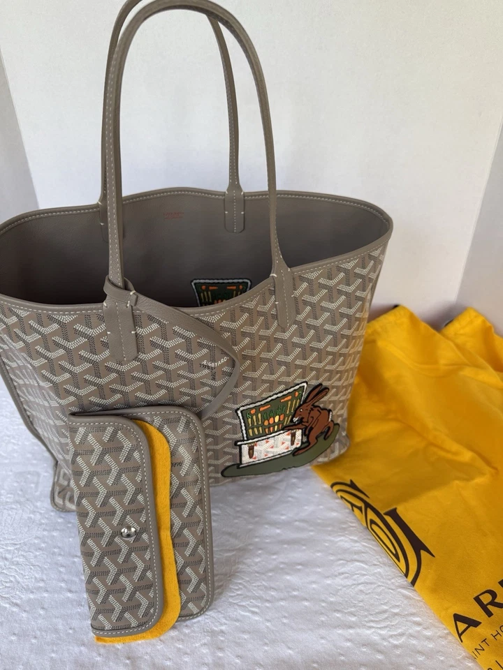 Goyard Goyardine Greige Anjou PM Embroidered Bunny Khaki Bag Palladium Hardware - Image 1 of 4