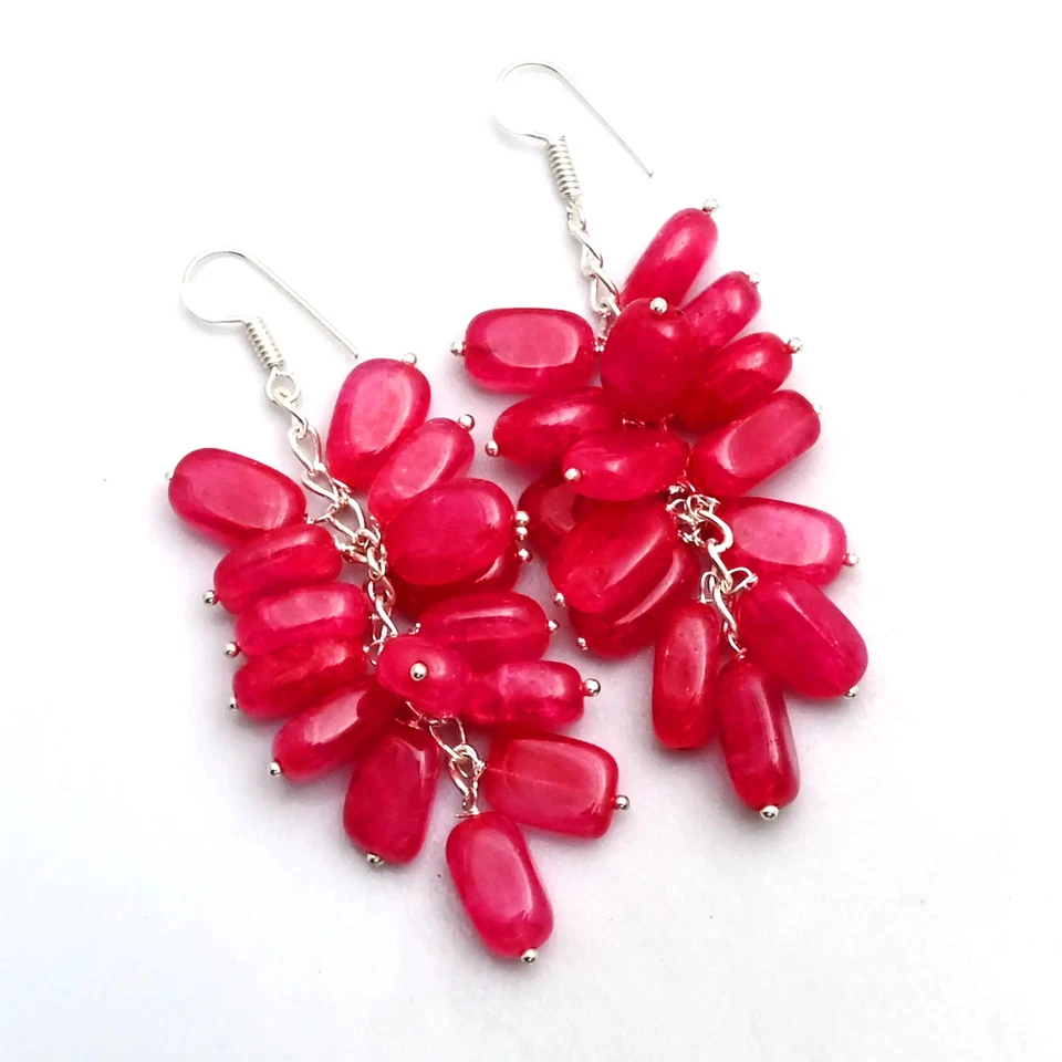 Pendientes colgantes hechos a mano con piedras preciosas de rubí simulado joyería regalo 1,8" AE-12825 Foto 1 de 1