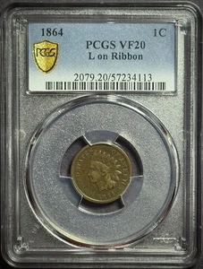 1864 Indian Head Penny 1C - PCGS VF20 (L on Ribbon) - Picture 1 of 5