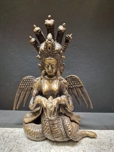 Naga Kanya Schlangengöttin Nag Kanya Nagkanya 1890g. H 22.5cm. aus Metall . - Bild 1 von 11