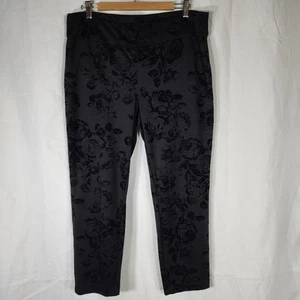 Black Velvet Floral Rose Pants Pull On Whimsigoth Office Career Fall Womens XL - Picture 1 of 7