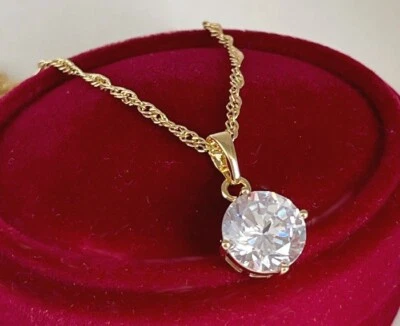 Damen Halskette Anhänger Collier Zirkon Kristall 585er Gold 14K vergoldet 45 cm - Bild 1 von 4