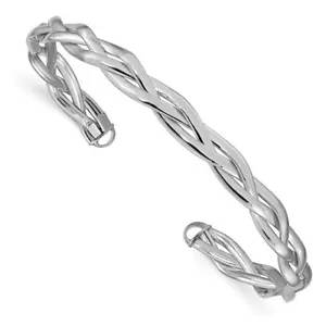 14K Gold with White Rhodium Plating Polished Braided Cuff Bangle - Picture 1 of 1