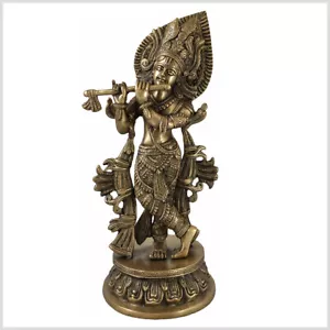 Schöner Krishna mit Flöte Messing 34cm 3,3kg Ganesha Shiva Rama Hanuman - Bild 1 von 3