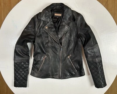Black Rivet Jacket Women Size XS Black Leather Moto Bomber Biker Zipper Snap - Image 1 of 4