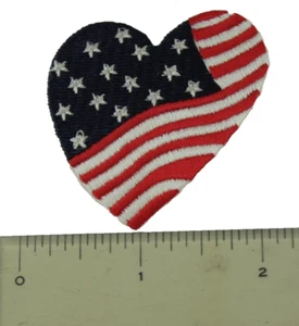 Wavy American Flag Heart Shape Sew Iron On Embroidered Patch USA FREE SHIP - Picture 1 of 3