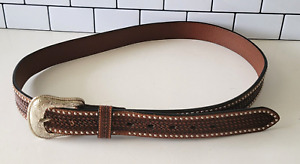Ranger Belt Co Genuine Hand Tooled Leather Studded Belt Size 44 WB2363 READ