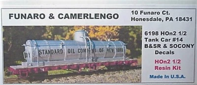 Funaro F&C HOn2 1/2   Tank Car  #14 B&SR & SOCONY decals Kit 6198 - Image 1 of 2