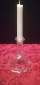 6" Tall Heavy Glass Candle Holder Hexagon Shaped Bottom. EUC  - Picture 1 of 6