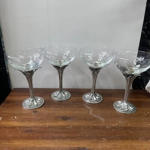 Castor Copper 1980s Collection Pewter Art Nouveau Deco Style Glasses 4 Champagne - Picture 1 of 12