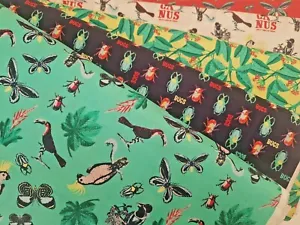 100% COTTON PRINT FABRIC - TROPICAL RANGE - JUNGLE/BUGS/ TOUCAN/LEAF/BUTTERFLY - Picture 1 of 17