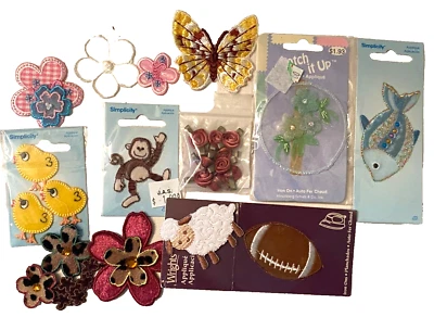 Lot of 15 Simplicity Iron On/Sew Embroidered Patches Butterfly Chicks Flowers - Image 1 of 4