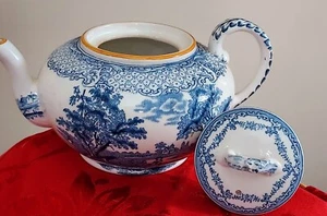 Vintage Teapot Blue Transferware Ridgways England Children's Tea Set Porcelain - Picture 1 of 6