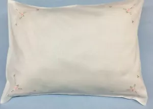 Cotton hand Embroidered Pillow Case 12"x 16" Pink with Flowers, Ships Free! - Picture 1 of 13