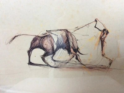 Dessin tauromachie " Le torero " l' alguazil ,encre et aquarelle sous cadre - Photo 1/3